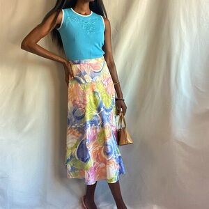 Vintage Sheer Abstract Print Maxi Skirt